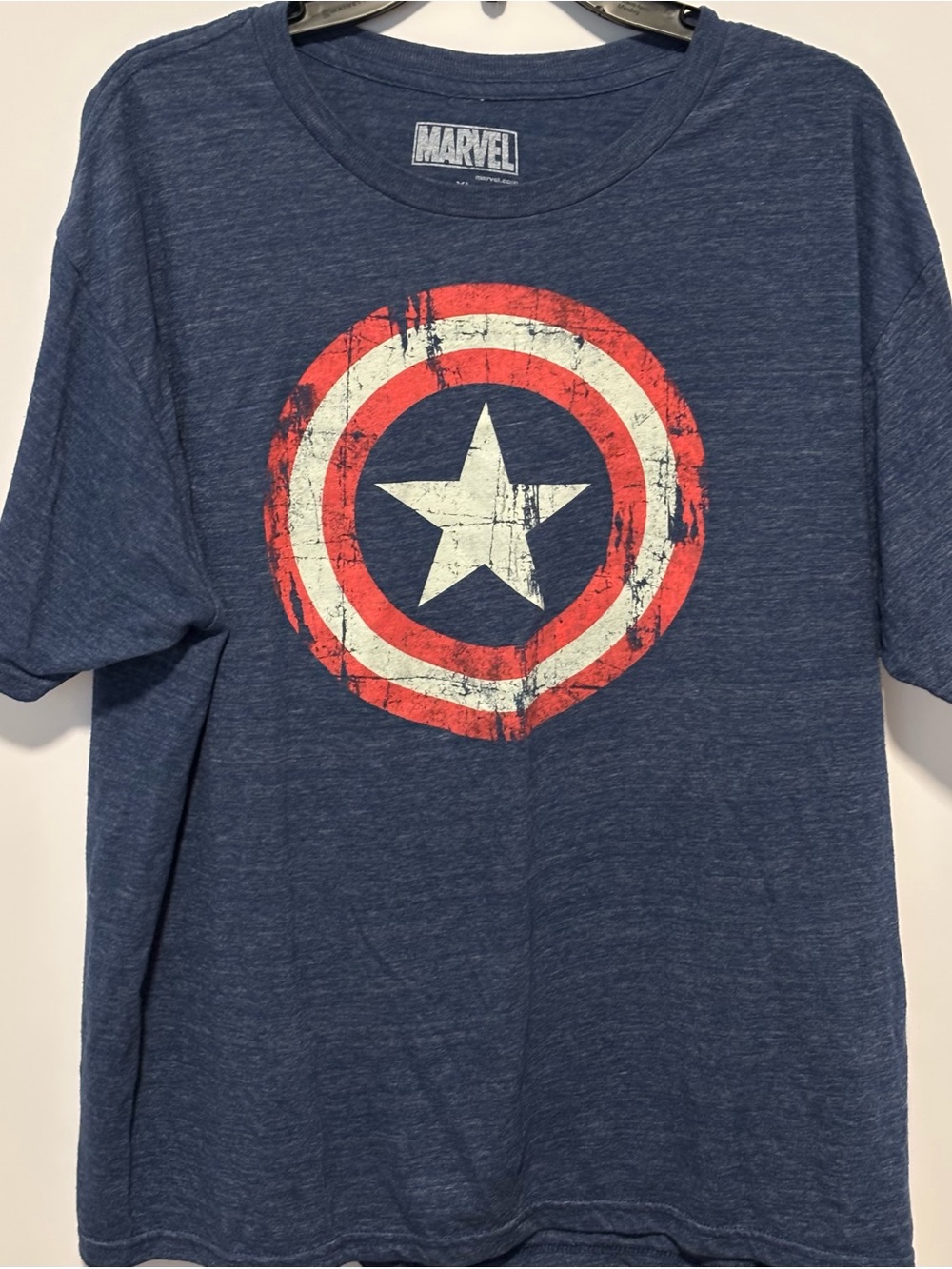 Marvel Blue Short-Sleeve distressed Captain America Shield Tee